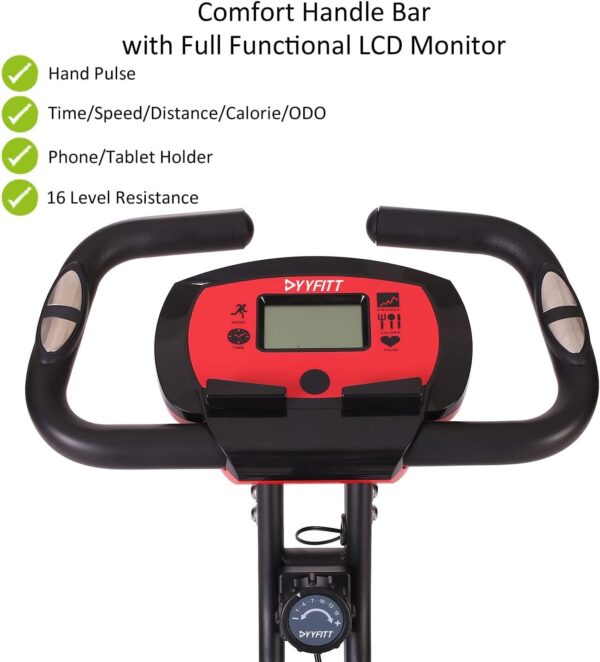 PLENY Bicicleta estática plegable con bandas de resistencia, 16 niveles de resistencia y soporte para teléfono/tableta - Image 7