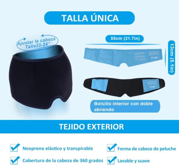 NEWGO Antifaz reutilizable para aliviar el dolor de cabeza, la migraña, la tensión, el estrés, la hinchazón de los ojos y el dolor asociado a la quimioterapia con terapia de frío o calor - Image 3