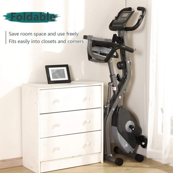 Bicicleta estática de 10 niveles de resistencia magnética ajustable, plegable y silenciosa, con banda de resistencia de brazos, pantalla LCD, utilizada para bicicleta de entrenamiento aeróbico en casa, capacidad de peso estacionaria de 250 libras - Image 5