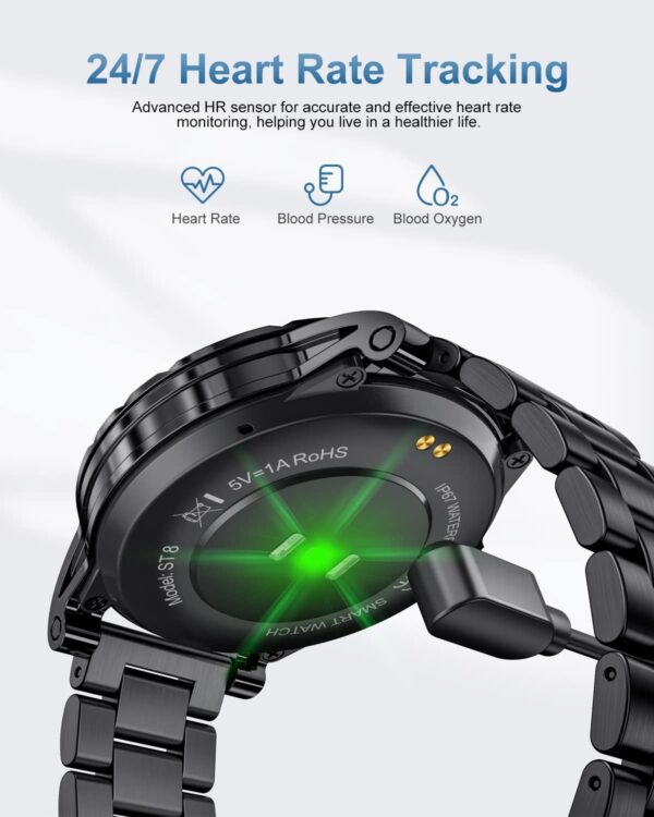 LIGE Reloj Inteligente para Hombres, Pantalla táctil de 1,32 Pulgadas, Rastreador de Fitness con presión Arterial/frecuencia cardíaca, IP67 Impermeable, Podómetro Smartwatch para Android iOS, Negro - Image 8
