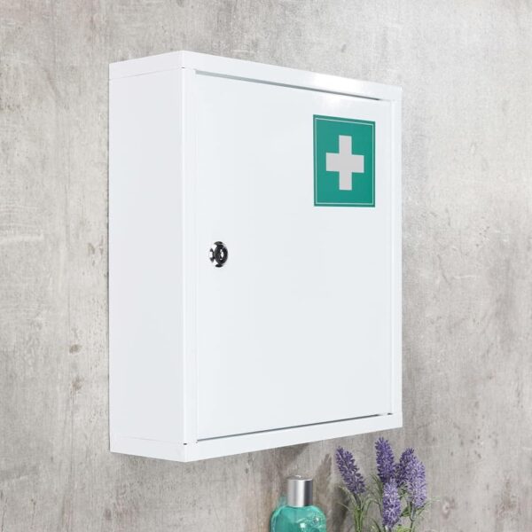 HI Botiquín Acero Inoxidable Primeros Auxilios Cuidados Salud Accesorios Baño Complementos Casa Hogar Materiales Clínicos 31,5x10x36 cm Blanco y Verde - Image 2