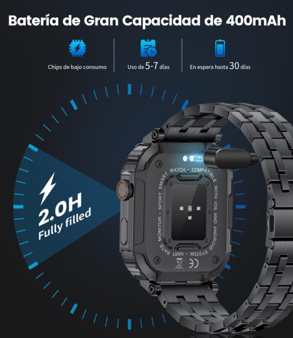 ESFOE Reloj Inteligente Hombre(3 Correas), 1.96'' 400mAh Smartwatch Hombre con Llamada Bluetooth,IP68 Impermeable,Cuerpo Metálico de Acero Inoxidable,100+Deportes Militar Smart Watch para Android iOS - Image 6