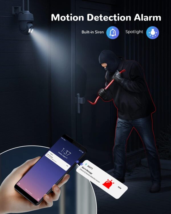 DEATTI Camara de Vigilancia WiFi Exterior, 2K Cámara IP PTZ para Exterior, CloudEdge App, Audio Bidireccional, Detector de Movimiento, Visión Nocturna, IP66, Soporta Tarjeta SD de 128G (No Incluido) - Image 7