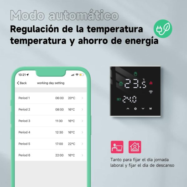 Beok Termostato Tuya WiFi para Calefacción de Calderas, Termostato con Alexa Control Vocal,Termostato Inteligente de Ambiente de Programación,Pantalla Táctil LCD Compatible con Google Assistant Negro - Image 6