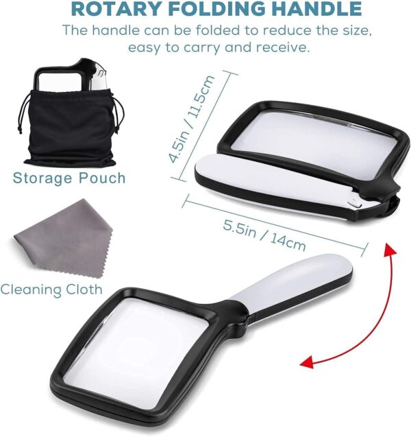 VOCA Lupa de Mano Plegable con luz, 3 Veces Grande rectángulo Lupa de Lectura con LED Regulable para Personas Mayores, periódicos, Libros, Regalo Iluminado para Bajas visiones, Lupa para Leer - Image 2