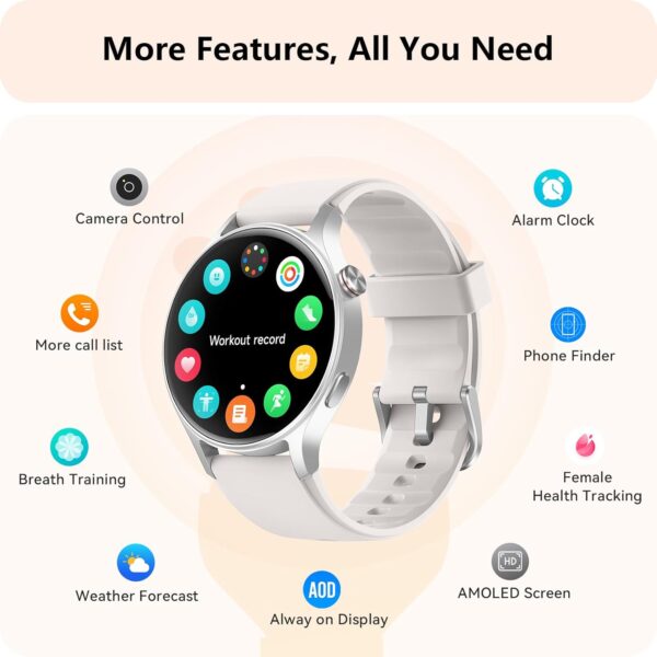 Reloj inteligente para hombre y mujer, con llamada, 1,32 pulgadas, AMOLED Smartwatch para mujer, función de visualización, 120 modos deportivos, frecuencia cardíaca, sueño, SpO2, reloj de fitness, - Image 7