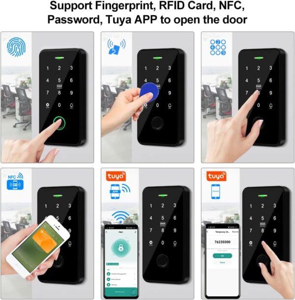 QTTYELOK NFC Bluetooth Tuya Control de Acceso Teclado RFID IP68 Impermeable Huella Dactilar Biometría Sistema Inteligente de Desbloqueo APP + 10pcs 13.56mhz llavero - Image 3