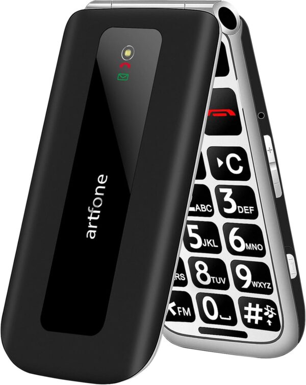 artfone Teléfono Móvil para Personas Mayores Teclas Grandes con Tapa Pantalla de 2,4 Pulgadas Tecla de Emergencia Botón SOS Fácil de Usar para Ancianos Flip F20 Negro