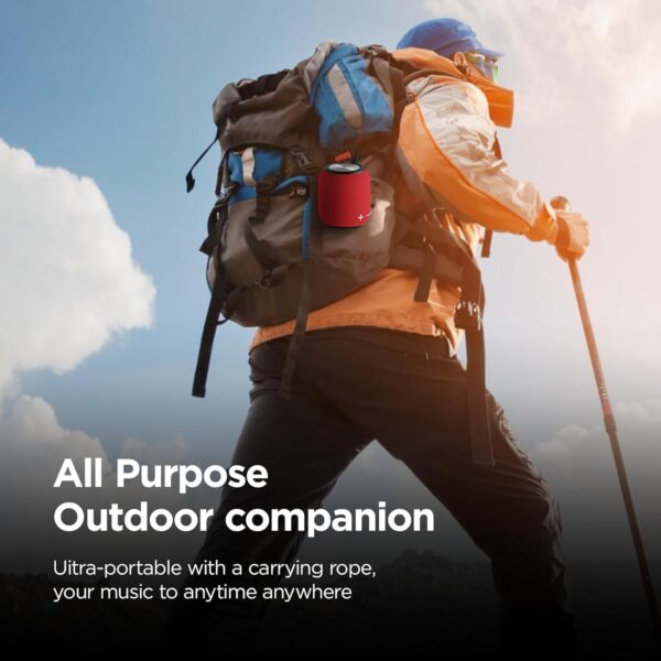 SANAG Altavoz Bluetooth Pequeño, Altavoz Inalámbrico Portátil, 15W, Inalámbrico IPX67, 18 Horas de Reproducción, con Mosquetón, Pequeño Inalámbrica Emparejamiento para Fiesta Viajes Exterior, Rojo - Image 6