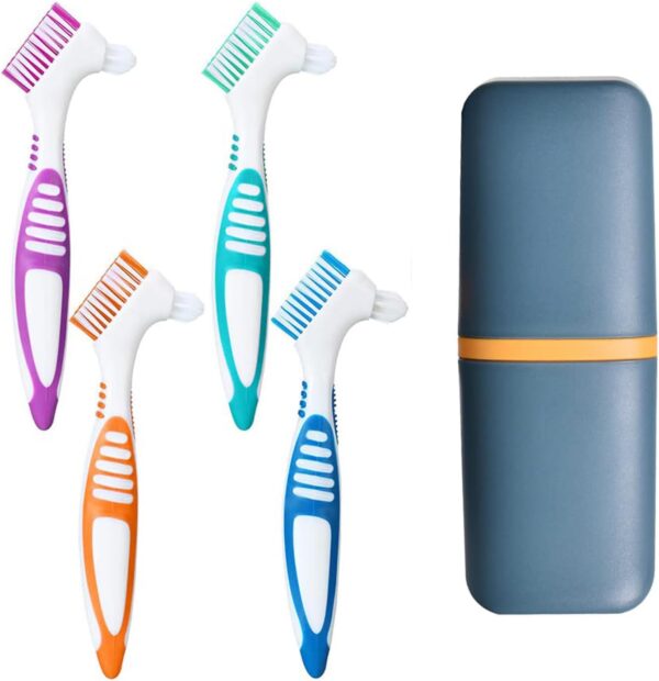 4 Piezas Cepillo de Limpieza para Dentaduras, Cepillo Dentadura, Dentadura Conjunto de Cepillo, Cepillo para Dentaduras Postizas,