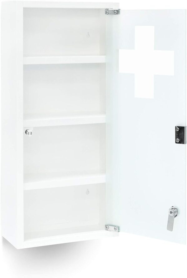 Relaxdays Armario Botiquín XXL, Mueble Primeros Auxilios, 57 x 27 x 12 cm, 4 Baldas, Puerta Magnética con Llave, Blanco - Image 5