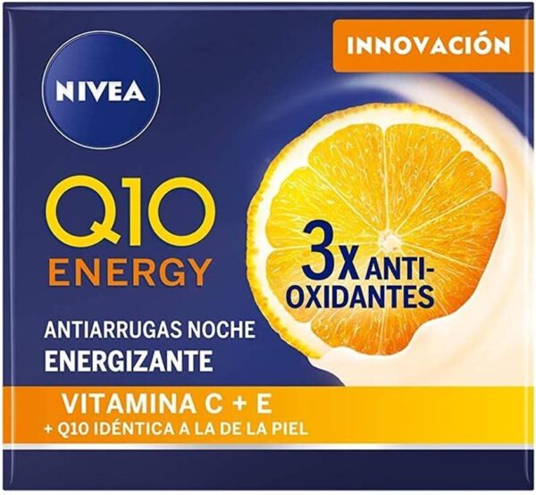 NIVEA Q10 Energy Crema de Noche Antiarrugas + Energizante (50 ml), crema antiarrugas para una piel radiante y de aspecto saludable en 8 h, crema reafirmante con antioxidantes
