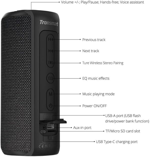 Tronsmart T6 Plus Altavocz Bluetooth 40W, Altavoes Portatiles Waterproof IPX6 con Powerbank, 15 Horas de Reproducción, Sonido Estéreo, Efecto de Triple Bajo, Speaker Bluetooth 5.0 y Manos Libres - Image 9