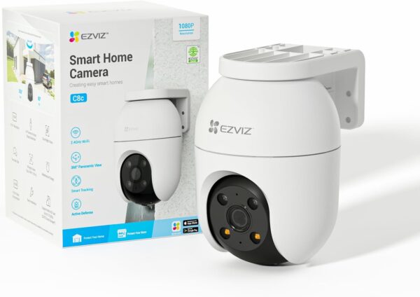 EZVIZ Cámara Vigilancia WiFi Exterior 360°,1080P Cámara IP de Seguridad,Visión Nocturna a Color,Detección IA de Personas,Seguimiento Zoom Auto,Audio Bidireccional,Sirena, Alexa/Google,C8c 2MP