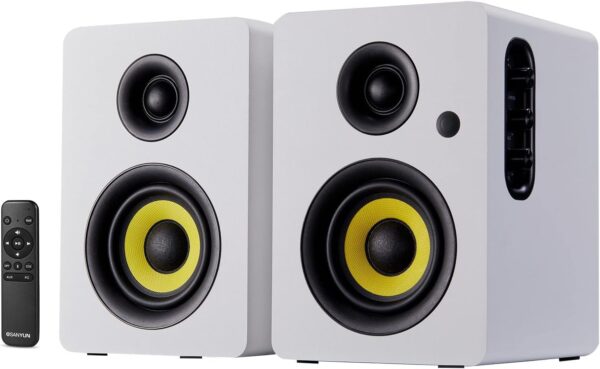 Sanyun SW206 Altavoces de estantería de Modo Dual de 80 W - Monitor de Estudio y Modo HiFi - Altavoz de Fibra de Carbono de 4 Pulgadas - Tweeter de cúpula de película de Seda de 25 núcleos – Blanco