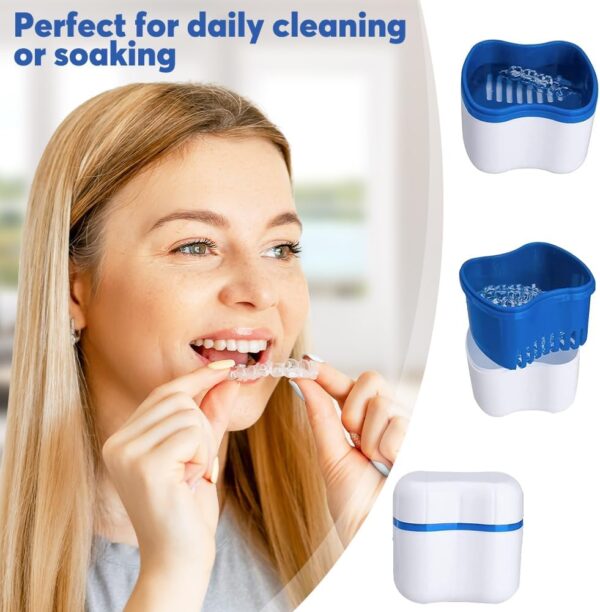 mizikuu 6 Piezas Caja Dentadura kit, Estuche Para Dentadura con 2 Pcs Cepillo de Dientes Postizos Caja de Almacenamiento de Dentaduras Postizas con colador Caja ortodoncia para Remojo Limpieza - Image 4
