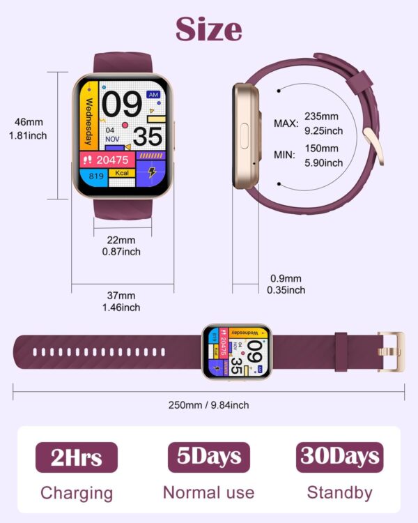 RUIMEN Reloj Inteligente Mujer Hombre con Llamada,1,85" Smartwatch con Pulsómetro,Podómetro,Oxímetro,Monitor Sueño,Esfera de Reloj Personalizada,Impermeable IP68 Pulsera de Actividad para iOS Android - Image 8