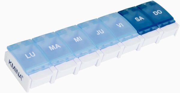 KMINA - Pastillero Semanal 1 Toma Español (Grande), Organizador Pastillas Semanal, Pastillero 1 Toma Diaria Portátil, Clasificador de Medicamentos, Pastillero Diario 1 Toma, Organizador Comprimidos