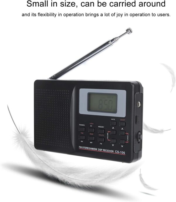 Goshyda CS‑106 Radio Portátil, Radio de Banda Completa Mini FM/Am/SW/MW/LW/Receptor de TV, Operado por 2 Pilas AA, con Auricular de Reloj Digital, para Personas Mayores Y Hogar - Image 5