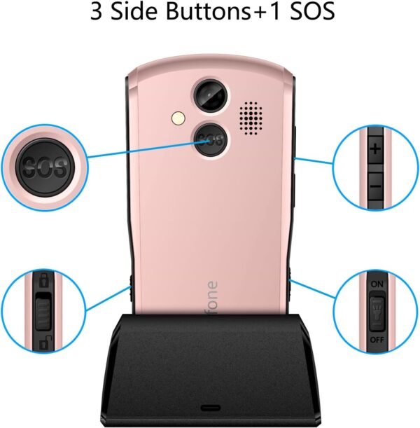 artfone A400 Teléfono Móvil para Personas Mayores con Botón SOS y Base Cargadora, Teclas Grandes Volumen Alto Bateria 1800mAh Pantalla Grande de 2,4 Pulgadas Fácil de Usar Celular para Ancianos - rosa - Image 7