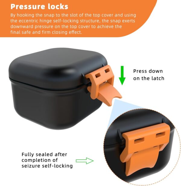 ARGOMAX Caja de prótesis a prueba de fugas, caja portátil para prótesis dentales, caja de dentaduras con colador, para prótesis dentales y aparatos ortopédicos (negro + naranja). - Image 5