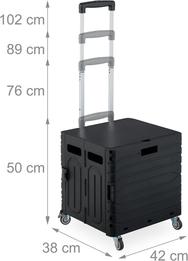 Relaxdays Carro de la Compra, Plegable, Carrito de Transporte con Ruedas y Asa Telescópica, hasta 35 kg, Negro, 102 x 42 x 38 cm - Image 4