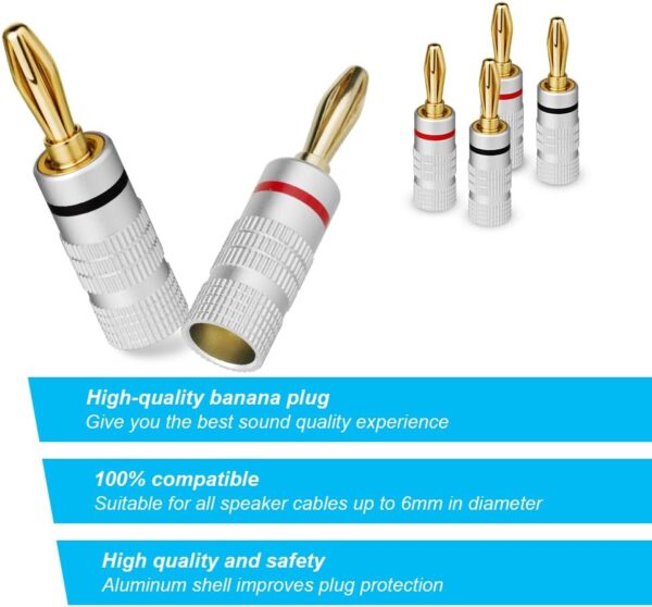 Aolso Clavija Banana Conectores Altavoces, 8 Piezas Conector Banana, 24K Altavoces Enchufe Conectores para Altavoces, Amplificadores y Otros Receptores de Audio (Rouge *4, Noir *4) - Image 6