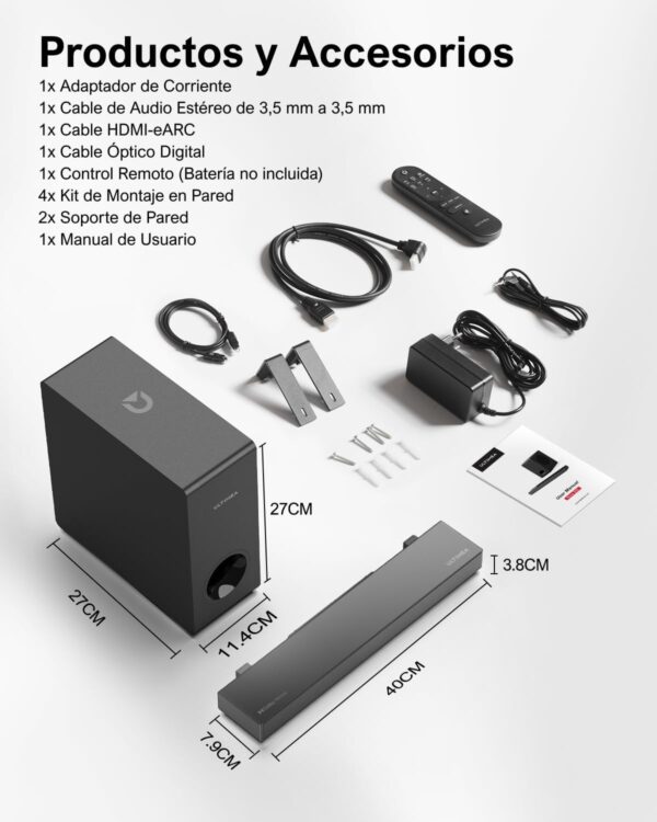 ULTIMEA Dolby Atmos Barra De Sonido para TV, Potencia Máxima 190W, BASSMX, 3D Sonido Envolvente, 2.1 Barra Sonido con Subwoofer, Diseño Compacto Cine En Casa PC Soundbar, 5.3 Bluetooth, Nova S50 - Image 8