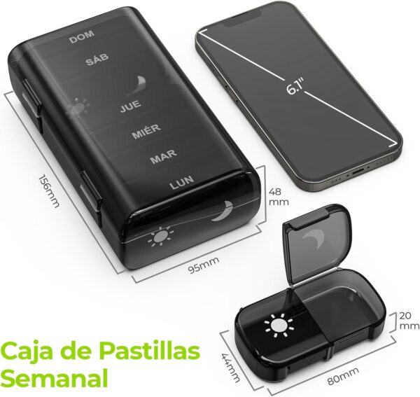 AUVON Pastillero Semanal 2 Tomas Español, Pastillero Diario Grande 7 Dias, Dosificador de Comprimidos con 14 Compartimentos, caja de Organizador para el bolsillo de la mano o del pantalón - Image 7