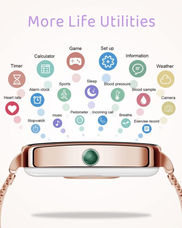 BOCLOUD Reloj Inteligente Mujer Pequeño Smartwatch Redondo para iPhone y Android, con frecuencia cardíaca/Monitor de sueño/Pantalla de Mensajes/Responder/Hacer Llamadas, rastreador de - Image 7