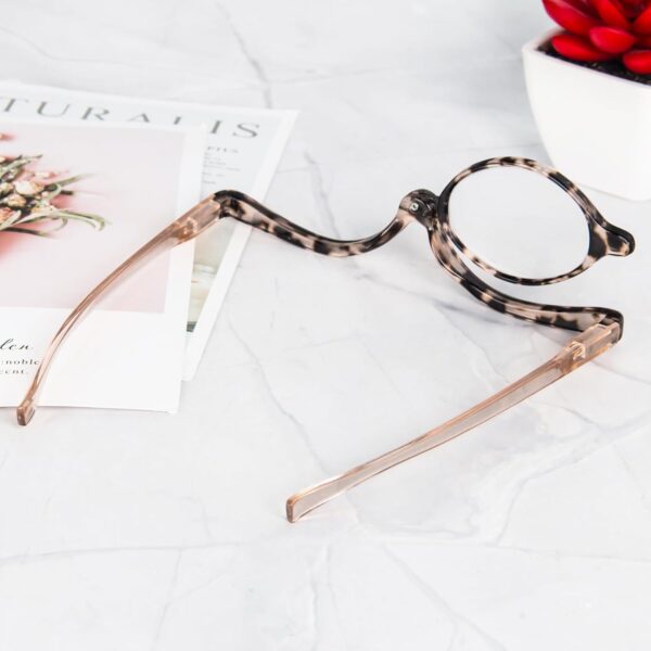 MMOWW Gafas de Lectura de Maquillaje para Mujer, Gafas Giratorias con Bisagras de Resorte para Gafas de Maquillaje Ampliadas con Diseño Plegable de Lente única Volcada (Tortuga carey rosa, +1.5) - Image 3