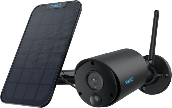 Reolink 3MP Camara Vigilancia WiFi Exterior Batería, Cámara IP de Seguridad Sin Cables con Panel Solar, Detección Humana, Audio de 2 Via, 2K Visión Nocturna, Impermeable, Alexa, Argus Eco (Negro)