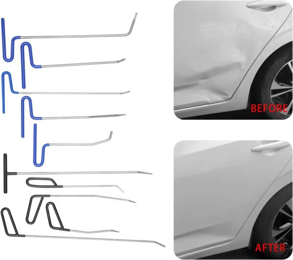 Innytund Rods Dent Removal Kit 10 piezas Dent Rods Kit 201 Stainless Steel Paintless Dent Removal Rods Dent Repair Hooks Rods Set Auto Body Dent Repair Hook Robs Removal Tools, DenGFEN - Image 9
