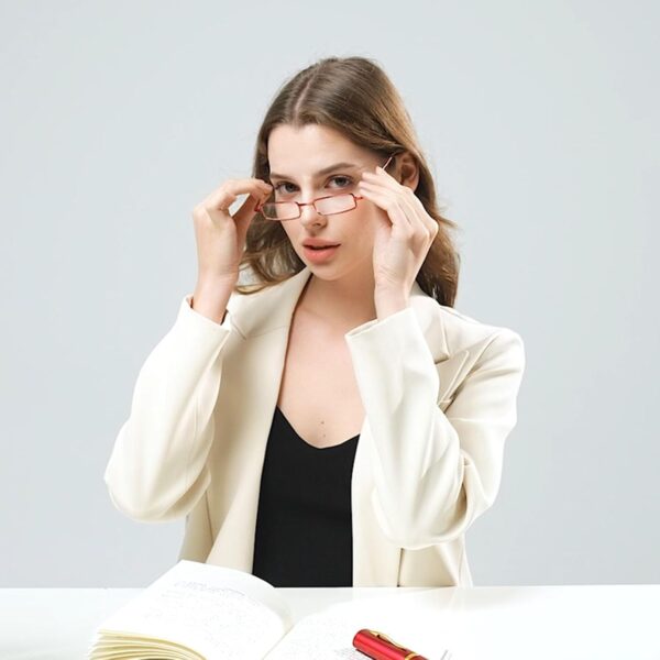 Hubeye Gafas de lectura portatiles con forma de bolígrafo de metal para hombre y mujer Anteojos de lectura con bisagras de resorte Anti luz azul con funda metal de bolsillo 3.00 - Image 6