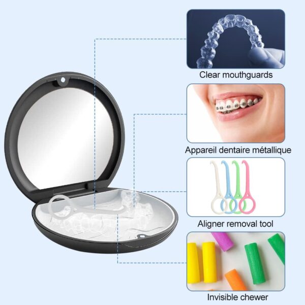 Caja Dentadura Postiza, Caja para Dentadura Parcial Portátil Caja Aparato Dental Vacíos con Espejo Caja de Almacenamiento de Ortodoncia con Herramienta de Extracción de Alineación (Azul) - Image 5