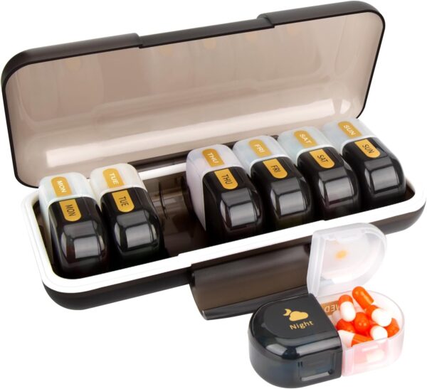 Pastillero Semanal 2 Tomas Español 7 Dias Dosificador de Comprimidos con 14 Compartimentos Pastillero Diario Pastillero de Viaje para Vitaminas, Aceites de Pescado, Suplementos
