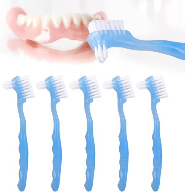 5 Uds Cepillo De Dentadura Postiza Cepillo De Limpieza De Dentadura Cepillo De Limpieza De Dentadura De Doble Cara Para Implantes Dentales, Cuidado Bucal De Ancianos(Blue) - Image 3