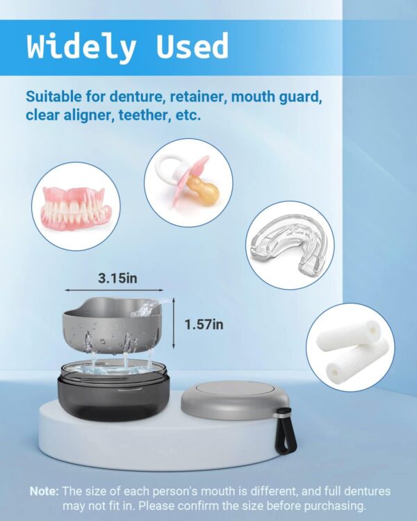 Caja de baño para dentaduras postizas, estuche de retención para aparatos ortopédicos, caja de retención portátil a prueba de fugas, kit de limpieza de dentaduras postizas con mosquetón de cepillo - Image 3