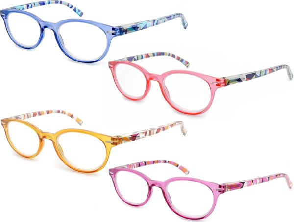 HEEYYOK Gafas de lectura mujer, lectores de color, marco retro redondo, bisagras de resorte que incluyen 4 bolsas - Image 2