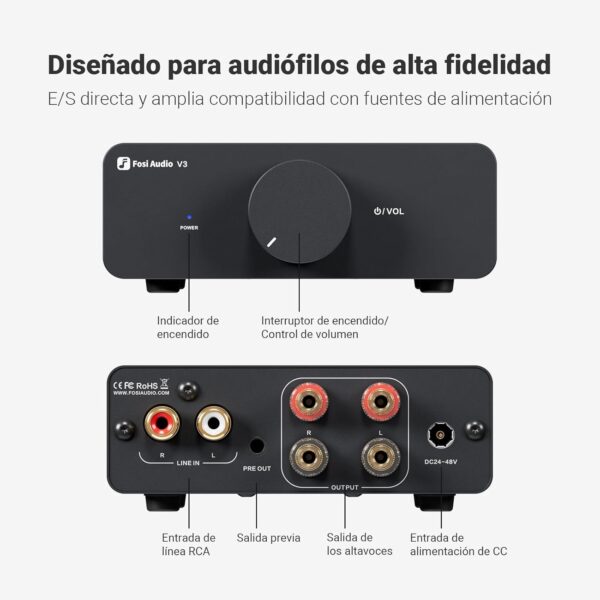 Fosi Audio V3 Amplificador estéreo Home Audio 300 Watts x2 Power TPA3255 Class D Mini 2 Channel Amp para estantería pasiva Altavoces de torre Desktop Home Theater con fuente de alimentación de 32V - Image 8