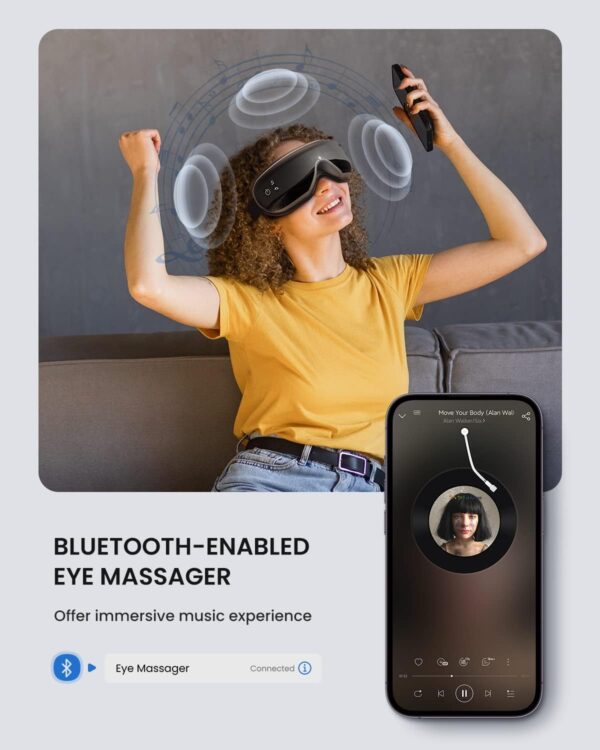 RENPHO Eyeris 1 Masajeador de ojos con control remoto y calor, compresión Bluetooth Música Máscara de ojos Recargable Masajeador de ojos con calefacción para relajar la tensión ocular Ojeras - Image 7