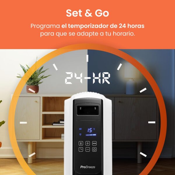 Pro Breeze Radiador de Aceite de 2500 W, 4 Niveles de Potencia, Temporizador, Termostato, Portátil con Ruedas, Calentador Eléctrico de 10 Aletas, Pantalla Digital y Mando a Distancia - Image 7