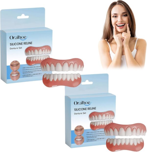 Juego de 2 Piezas Dentadura De Silicona Dentaduras Postizas Ajustables Dientes Postizos Temporales Carillas Dentales Natural en Forma y Cómodo Para Hombres y Mujeres
