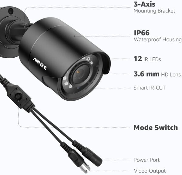 ANNKE Cámara de Seguridad 1080P Bala AHD/TVI/CVI/CVBS 4-en-1, Cámara de Vigilancia Analógica IP66 Impermeable Uso Interior y Exterior, Visión Nocturna 66Pies de Transparente IR - Image 9