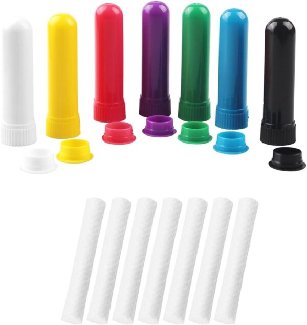 Inhalador Aromaterapia,Inhaladores Nasales,Tubos de Aceite Esencial,Aromaterapia Tubos de Aceite Esencial 7PC Plástico Tubo Aromaterapia con Mechas de Algodón Buena Higroscopicidad Rellenables