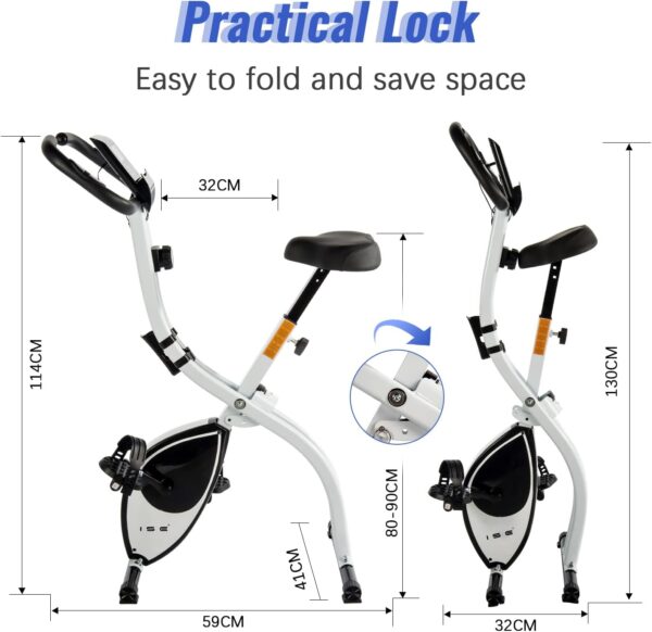 ISE Bicicleta estática plegable Cardio Training Fitness 8 niveles de resistencia magnética pantalla LCD Entrenamiento con sensor de frecuencia cardiaca, SY-810L - Image 2