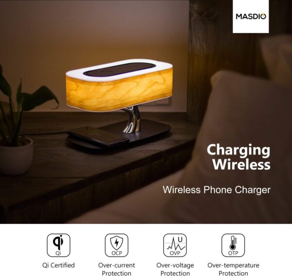 Masdio Lámpara de noche altavoz Bluetooth y cargador inalámbrico, modo de suspensión de oscurecimiento continuo. - Image 5