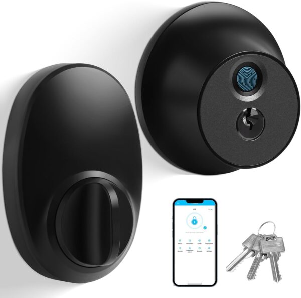 Cerradura conectada con Metafort Cerradura Electrónica - Entrada sin Llave, Smart Lock con Fingerprint, Control de APP, Llaves, Bluetooth para el hogar, hotel, oficina y apartamento