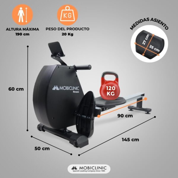 Mobiclinic® Fitness, Maquina de Remo, RowFit, 8 Niveles de Resistencia, Silencioso, Resistencia magnética, Monitor LCD, Soporte para móvil, hasta 120 kg, Volante de inercia de 6kg, Gym en casa - Image 2