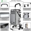 VOUNOT Carrito Compra Plegable de Aluminio, Carro de la Compra 6 Ruedas con Bolsa Impermeable Desmontable y Ganchos, 50L, Gris - Image 3